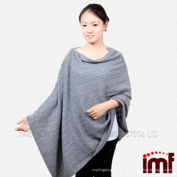 Suéter 100% puro cachecol de cashmere de crochê Lady Poncho Cashmere com botão de chifre de búfalo